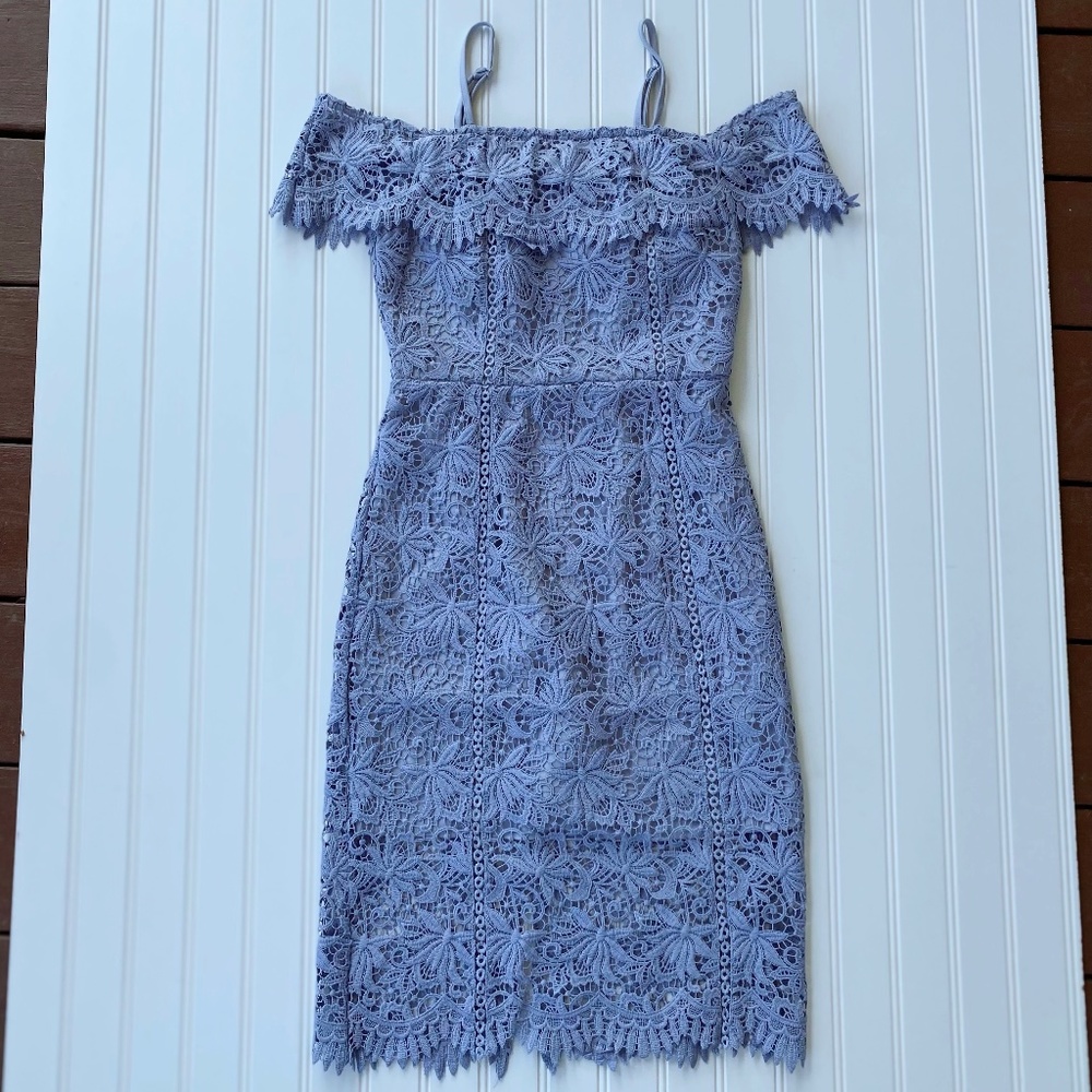 J.O.A. - Off the shoulder lace dress in blue - size XS